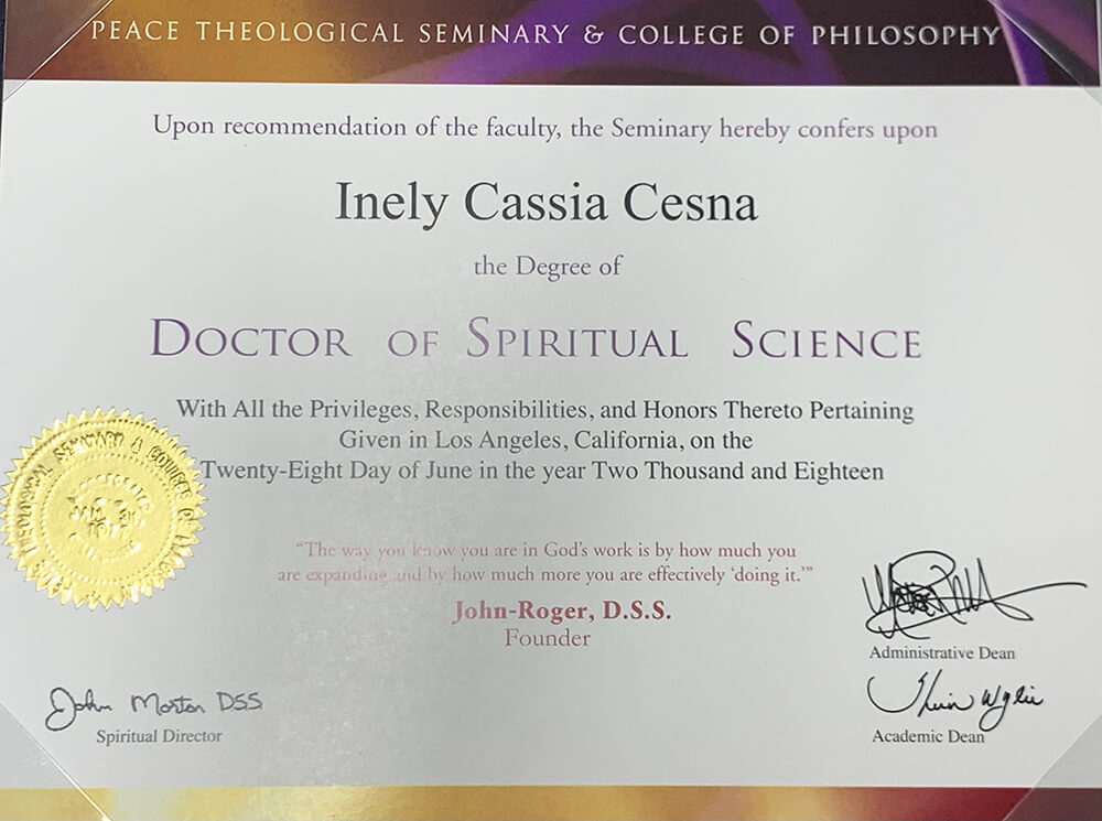 Doctorate in Spiritual Science Peace Theological Seminary & College of Philosophy