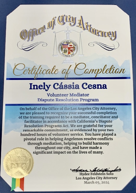 CERTIFICATE OF COMPLETION - MEDIATOR, CONCILIATOR AND FACILITATOR TRAINING