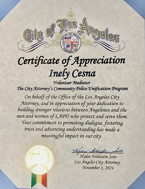 
CERTIFICATE OF APPRECIATION

Presented by the Los Angeles City Attorney’s Office