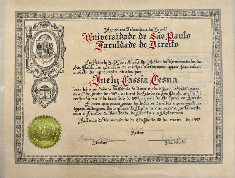 University of São Paulo Bachelor of Laws Certificate